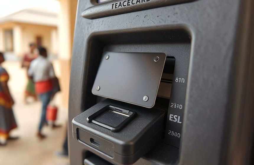 Before — Terminal fascia with a foreign device fitted over the card reader.